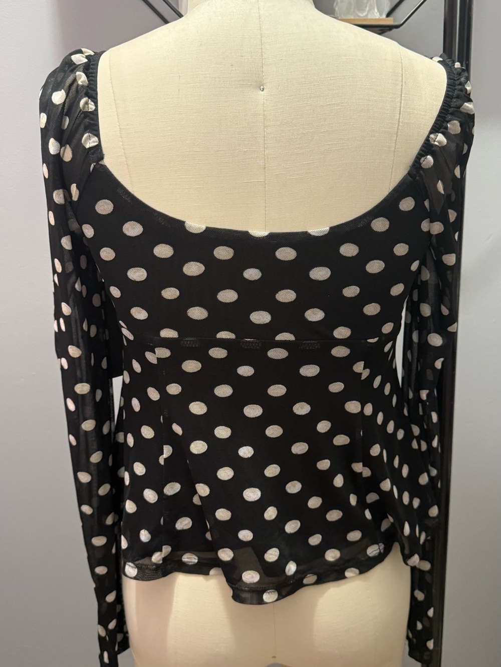 Lily White Black Mesh Polka Dot Long Sleeve Top - Picture 4 of 7